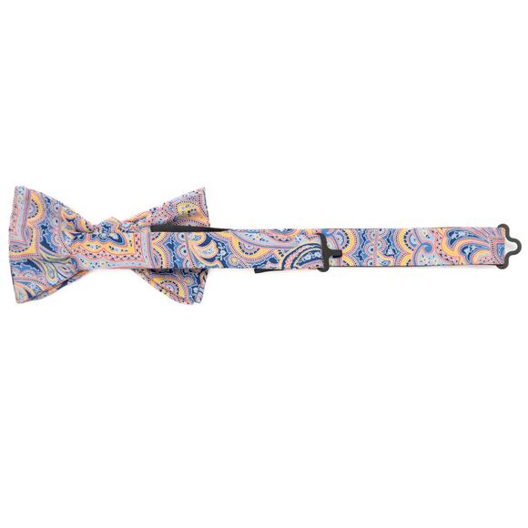 Saddlebred Adjustable Pre-tied 100% Silk Blue Pink Yellow Paisley Bowtie - Picture 3 of 6